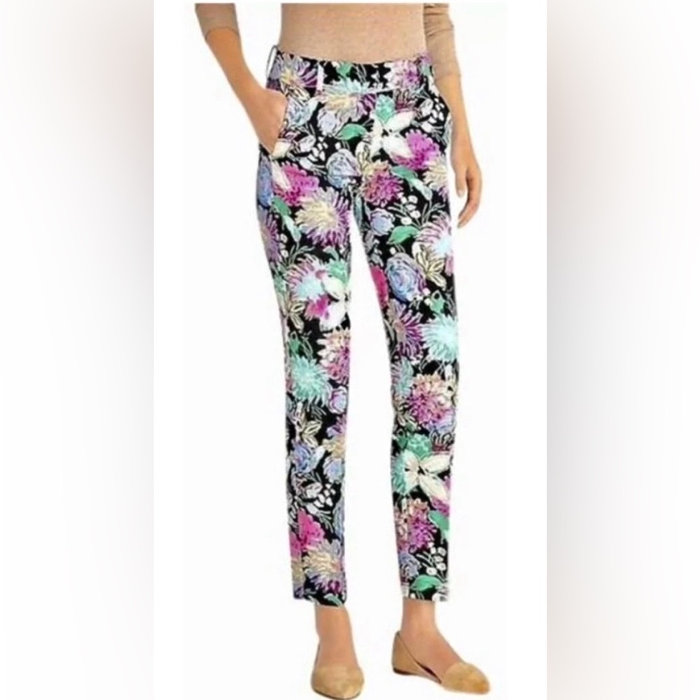 J. CREW MERCANTILE Pants Ankle “CORINTH” Pockets Belt Loops Zip Black/Pink Sz 4